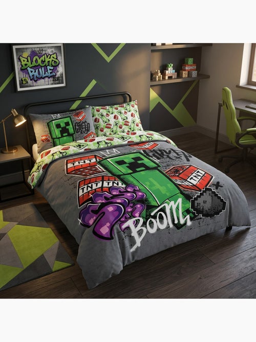Minecraft creeper dekbedovertrek 220x240 cm + 2 kussenslopen 63x63 - Kiabi