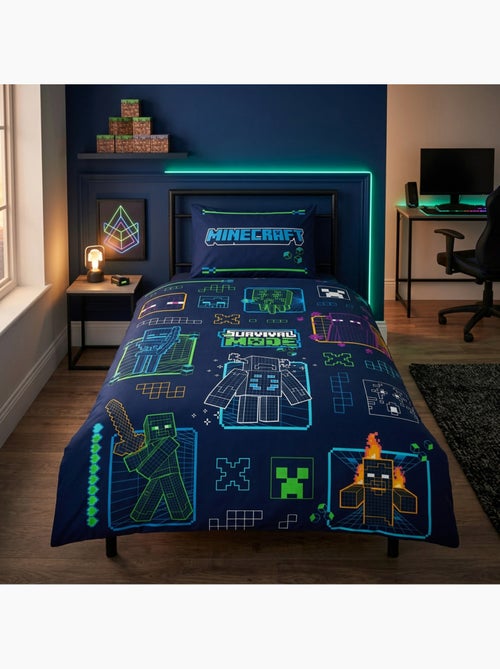Minecraft survival mode dekbedovertrek 140x200 cm + kussensloop 63x63 - Kiabi