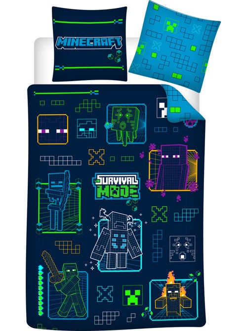 Minecraft survival mode dekbedovertrek 140x200 cm + kussensloop 63x63 - Kiabi