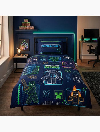 Minecraft survival mode housse de couette 140x200 cm + taie 63x63