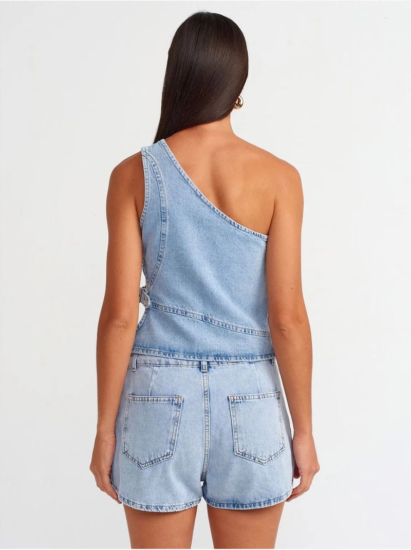 Mini a-lijn rok van katoen denim dilvin Lichtblauw - Kiabi