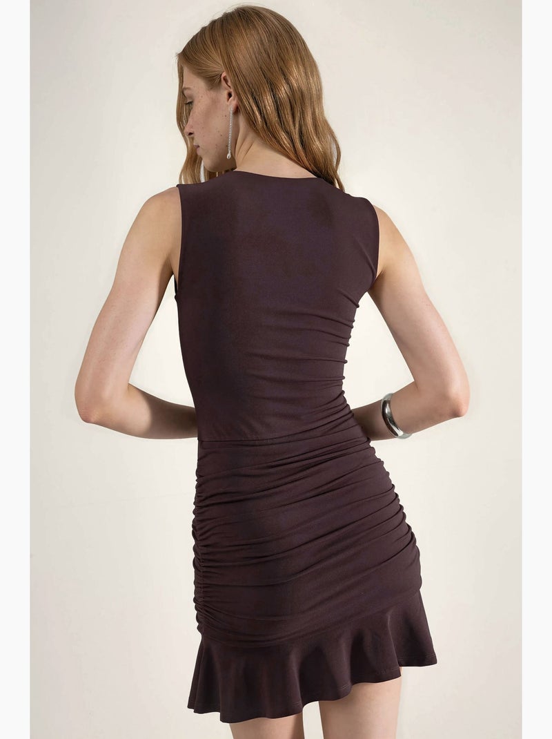Mini bodyconjurk met ruches hiccup Chocoladebruin - Kiabi