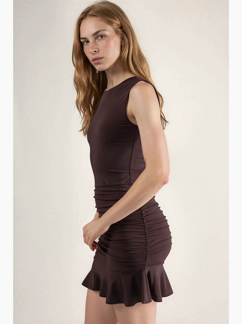 Mini bodyconjurk met ruches hiccup Chocoladebruin - Kiabi