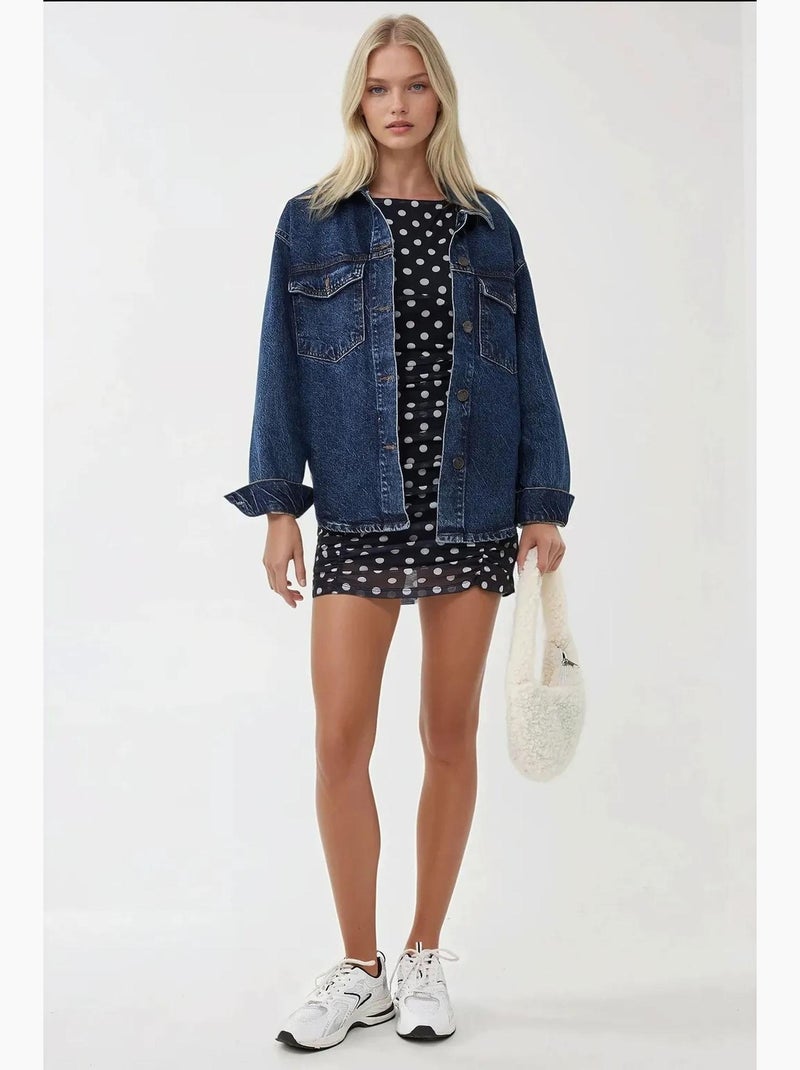 Mini-bodyconjurk met stippenprint en boothals hiccup Marineblauw - Kiabi