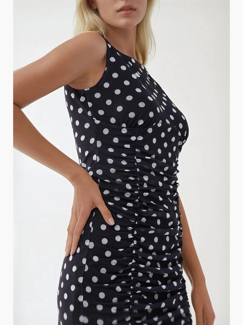 Mini-bodyconjurk met stippenprint en boothals hiccup Marineblauw - Kiabi