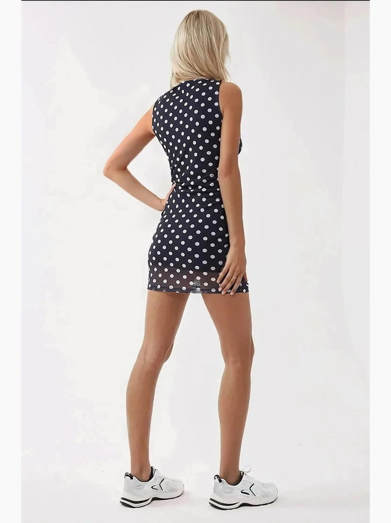 Mini-bodyconjurk met stippenprint en boothals hiccup Marineblauw - Kiabi