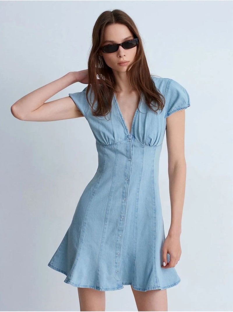 Mini denim jurk in a-lijn dilvin Lichtblauw - Kiabi