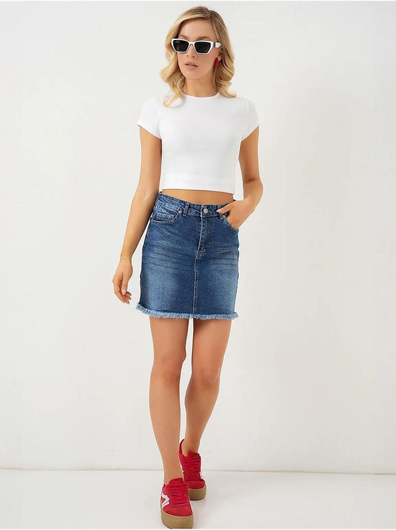 Mini-denimrok met franjes bdart Marineblauw - Kiabi