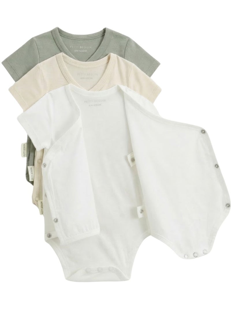 Mini dream 3-pack babyrompertjes met korte mouwen en overslagopening Ecru - Kiabi