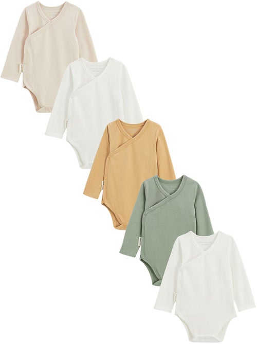 Mini Dream 5-pack babyrompertjes met lange mouwen en overslagopening - Kiabi