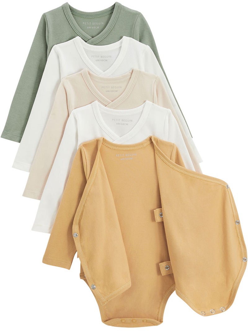 Mini Dream 5-pack babyrompertjes met lange mouwen en overslagopening Ecru - Kiabi