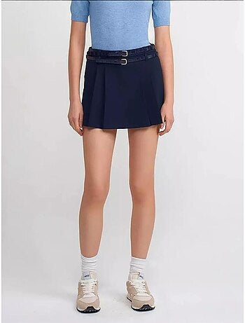 Mini-jupe courte plissée taille mi-haute avec ceinture hiccup