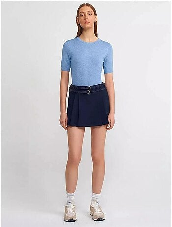 Mini-jupe courte plissée taille mi-haute avec ceinture hiccup