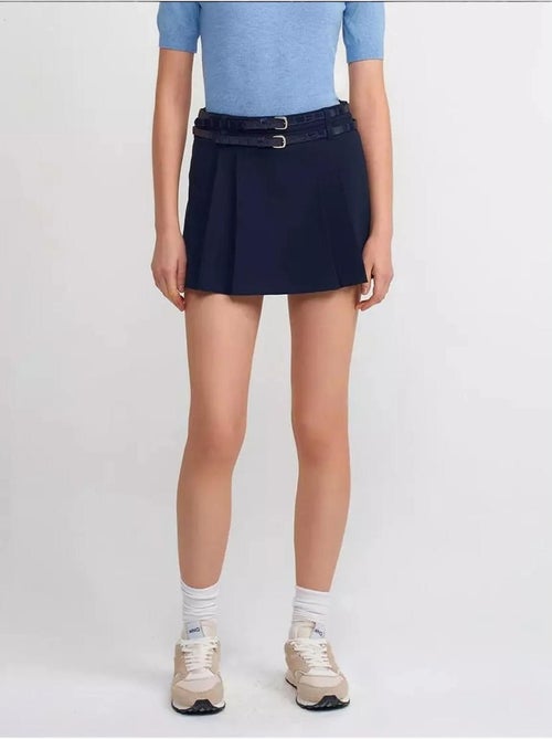 Mini-jupe courte plissée taille mi-haute avec ceinture hiccup - Kiabi