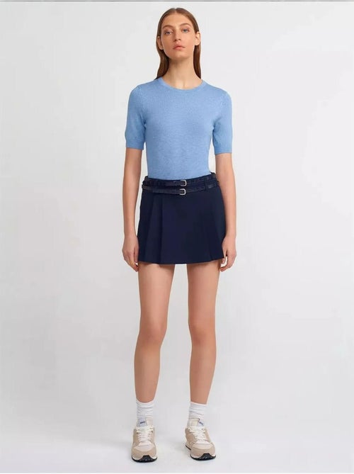Mini-jupe courte plissée taille mi-haute avec ceinture hiccup - Kiabi