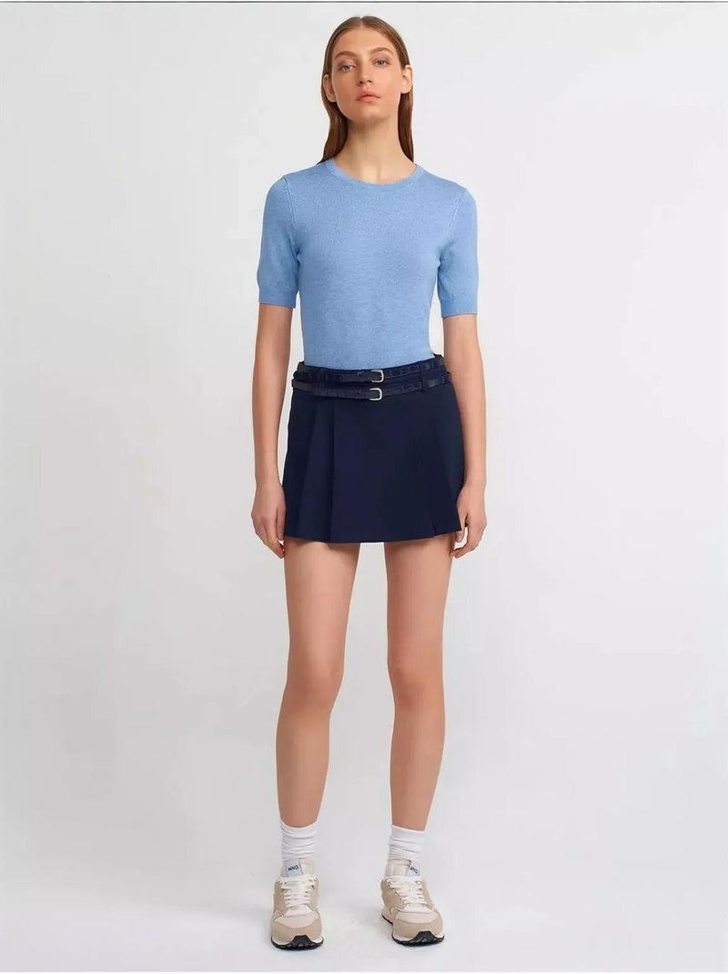 Mini-jupe courte plissée taille mi-haute avec ceinture hiccup Bleu - Kiabi