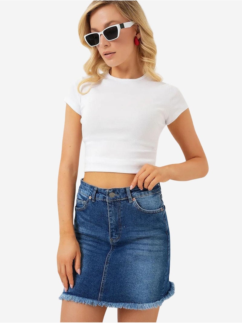 Mini-jupe en jean à franges bdart Bleu marine - Kiabi
