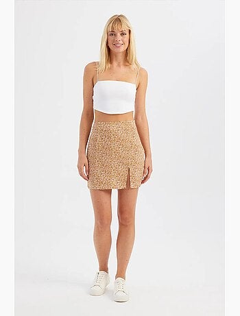 Mini-jupe fleurie taille haute fendue sur le côté hiccup