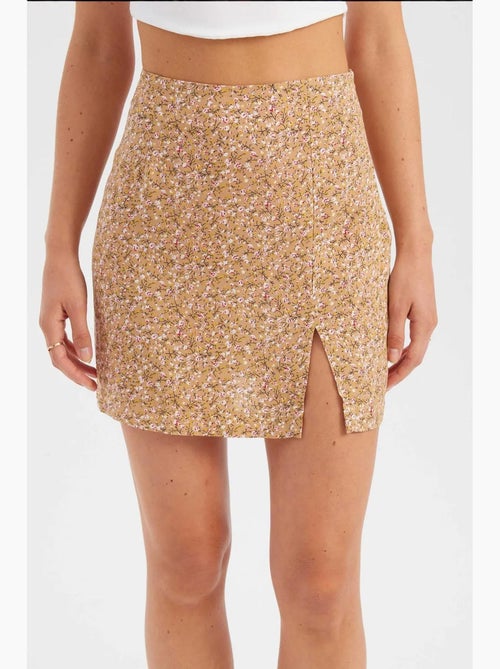 Mini-jupe fleurie taille haute fendue sur le côté hiccup - Kiabi