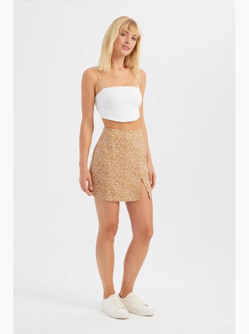 Mini-jupe fleurie taille haute fendue sur le côté hiccup - Kiabi