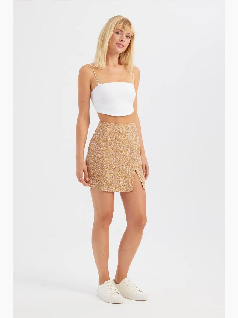 Mini-jupe fleurie taille haute fendue sur le côté hiccup Orange - Kiabi