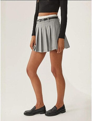 Mini-jupe plissée à double taille