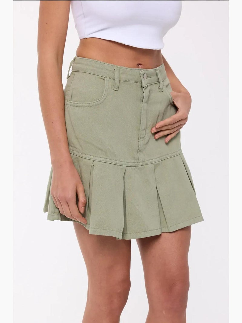 Mini-jupe plissée taille haute hiccup Vert - Kiabi