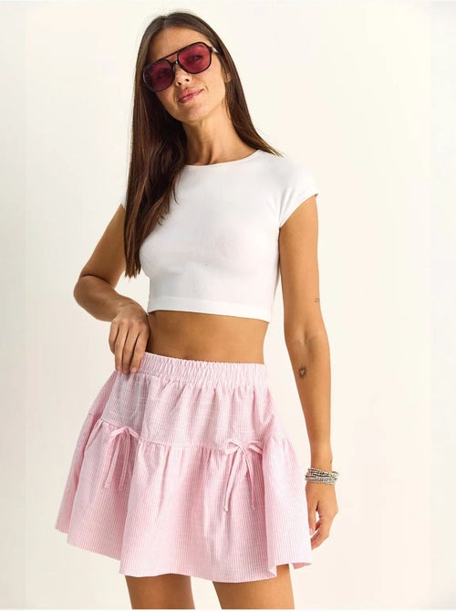 Mini-jupe rayée taille haute en seersucker lucci - Kiabi