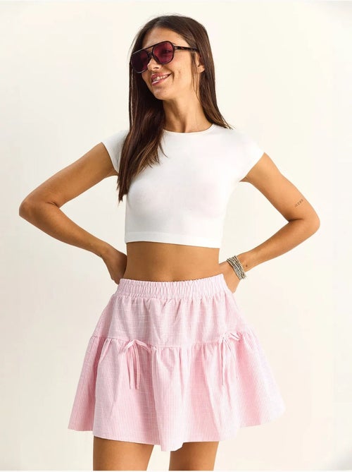 Mini-jupe rayée taille haute en seersucker lucci - Kiabi