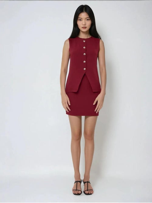 Mini-jupe slim taille haute bordeaux - Kiabi