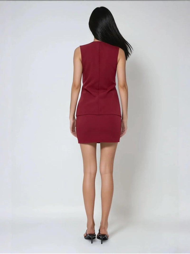 Mini-jupe slim taille haute bordeaux Rouge bordeaux - Kiabi