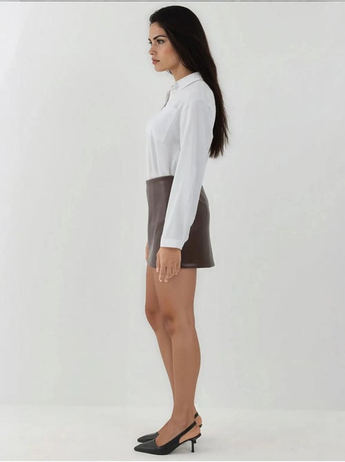 Mini-jupe taille basse en similicuir hiccup - Kiabi