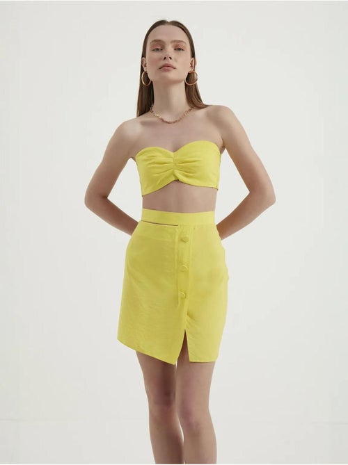 Mini-jupe taille haute avec boutons latéraux hiccup - Kiabi
