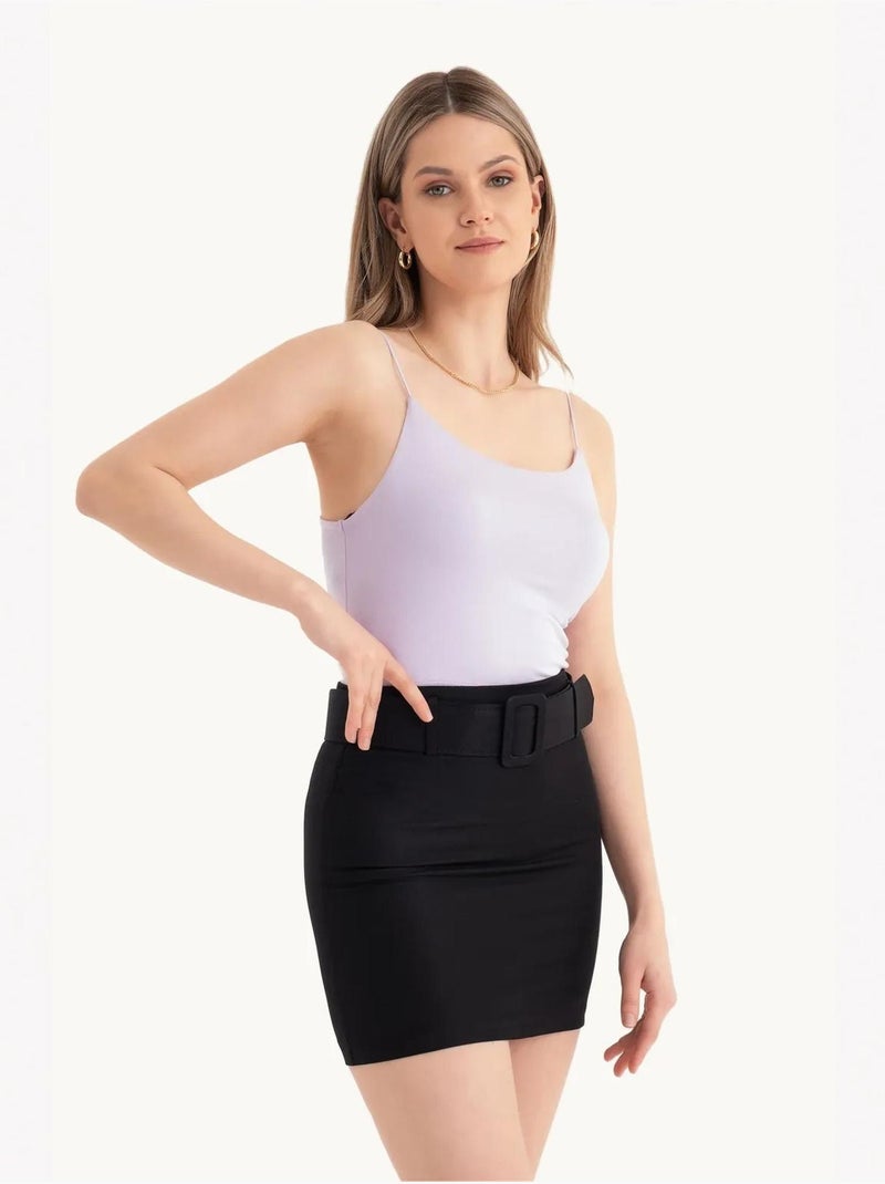 Mini-jupe taille haute avec détail ceinture Noir - Kiabi
