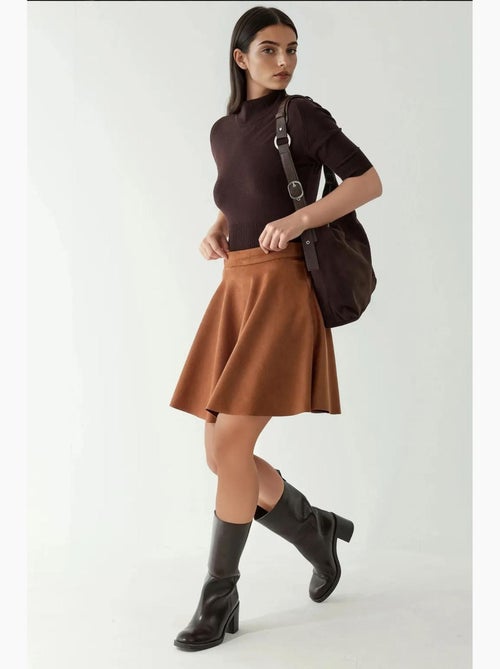 Mini-jupe taille haute en faux daim avec fermeture éclair hiccup - Kiabi