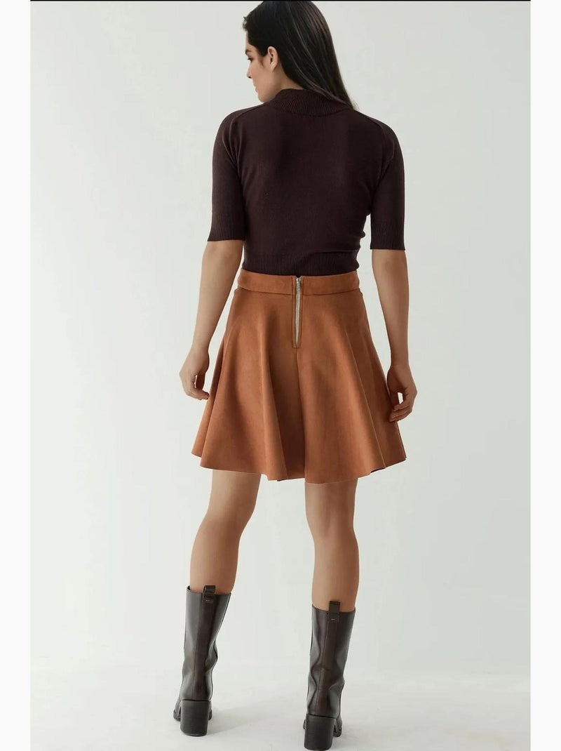 Mini-jupe taille haute en faux daim avec fermeture éclair hiccup Camel - Kiabi