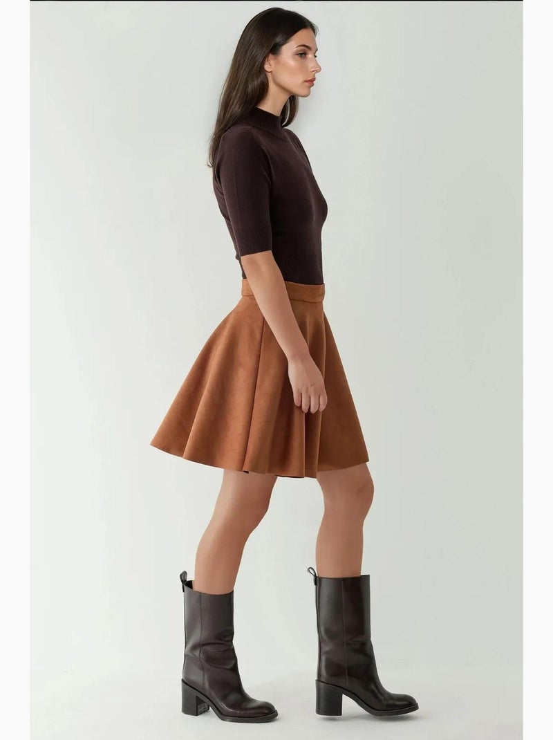 Mini-jupe taille haute en faux daim avec fermeture éclair hiccup Camel - Kiabi