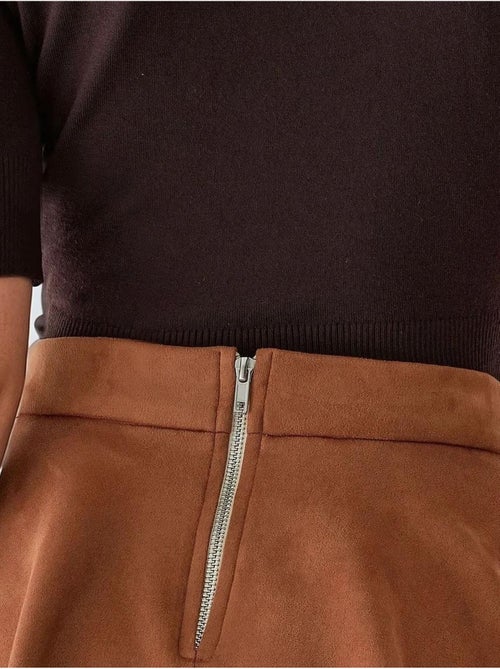 Mini-jupe taille haute en faux daim avec fermeture éclair hiccup - Kiabi