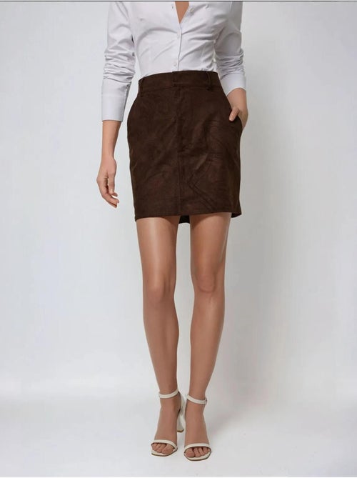Mini-jupe taille haute en faux daim hiccup - Kiabi