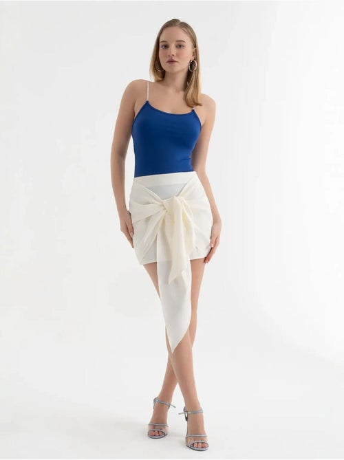 Mini-jupe taille haute en satin à nouer - Kiabi