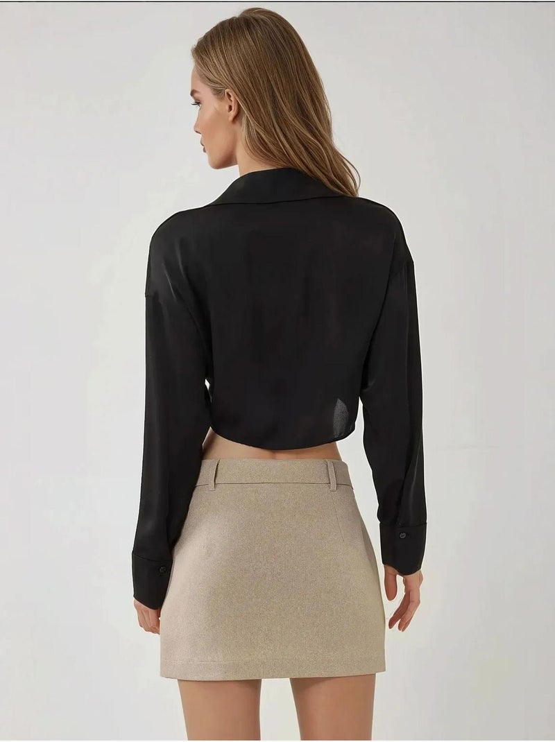Mini-jupe tissée Beige - Kiabi