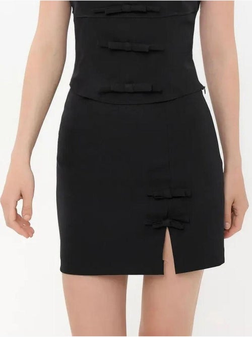 Mini-jupe tissée taille haute avec détail nœud - Kiabi