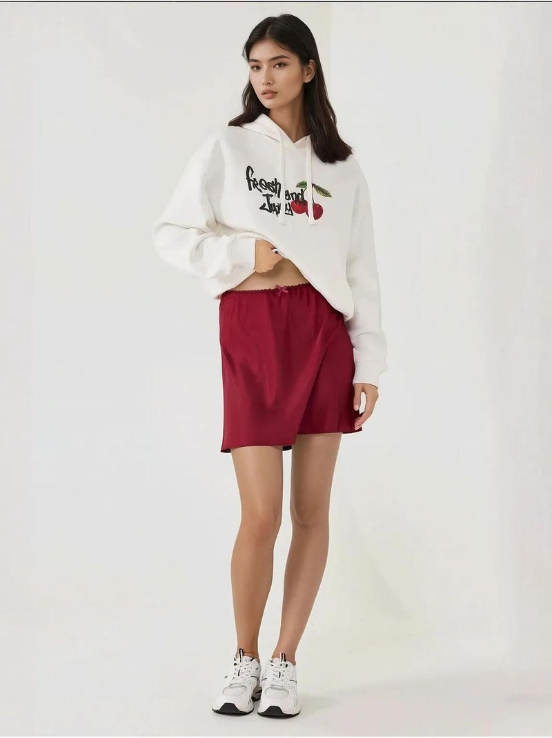 Mini-jupe trapèze en satin doux Rouge bordeaux - Kiabi