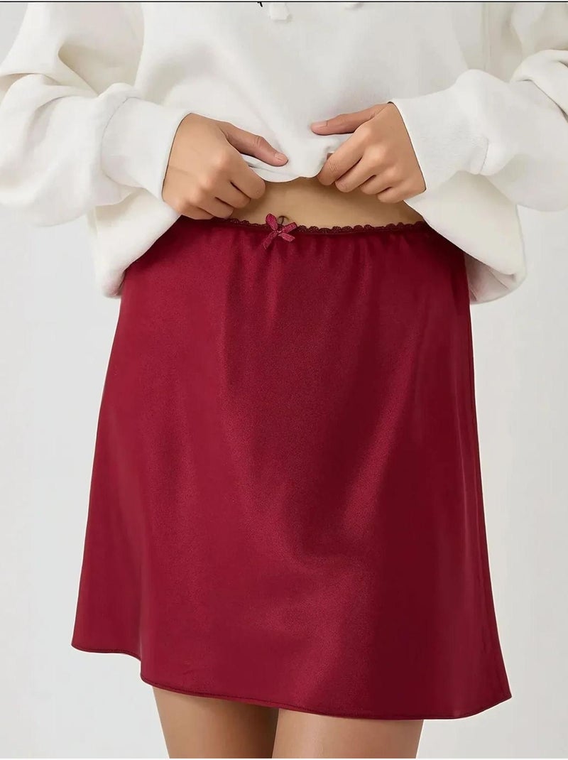 Mini-jupe trapèze en satin doux Rouge bordeaux - Kiabi