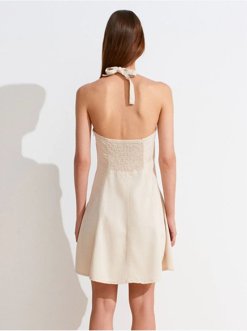 Mini jurk in a-lijn met halternek dilvin Natuurlijk beige - Kiabi