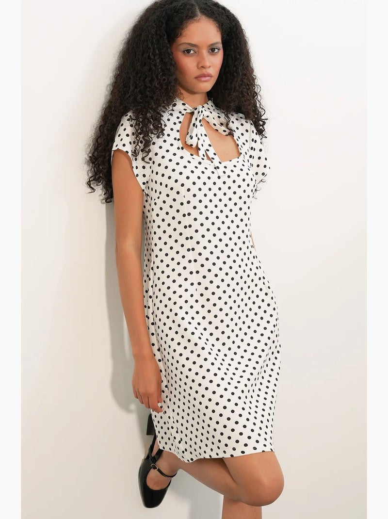 Mini-jurk in a-lijn met polkadots en strik bdart Gebroken wit - Kiabi
