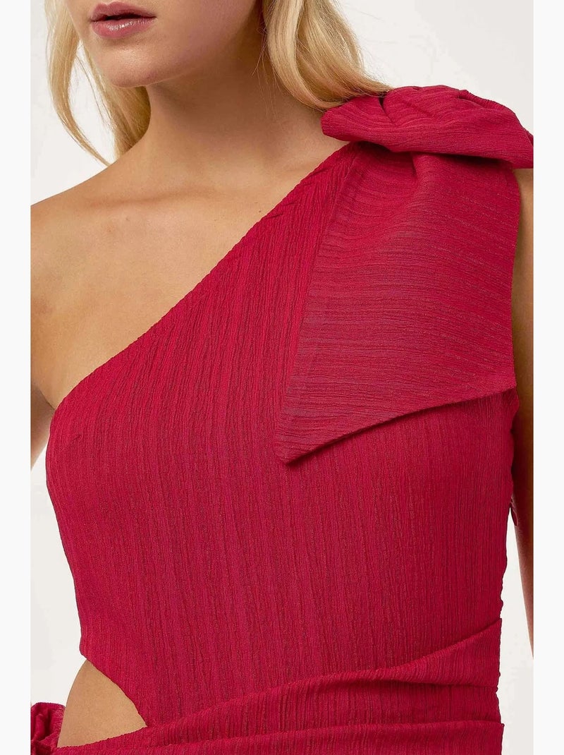 Mini-jurk met asymmetrische halslijn en strikdetail hiccup Fuchsia roze - Kiabi