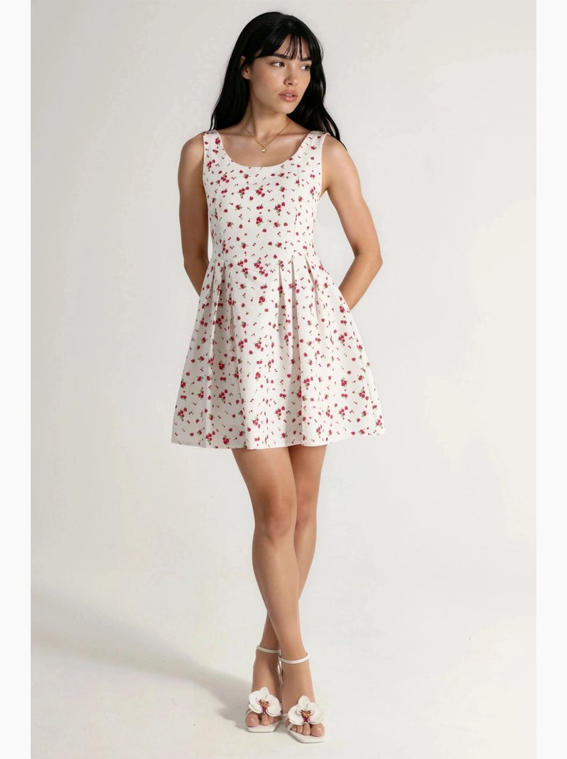 Mini-jurk met bloemenprint in a-lijn pasvorm met ronde hals hiccup Wit - Kiabi