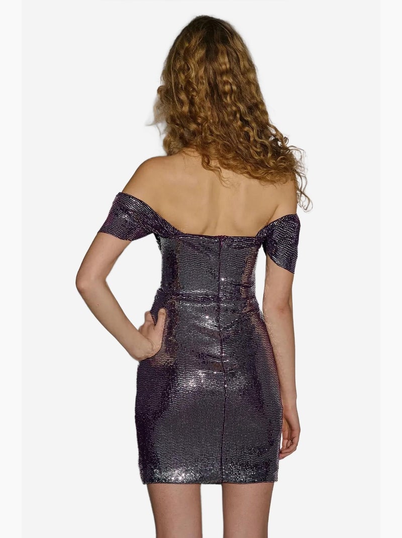 Mini-jurk met col en pailletten hiccup Paars - Kiabi