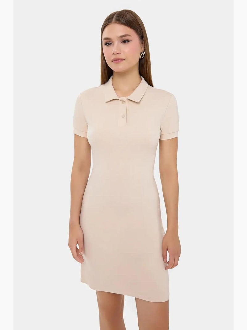 Mini-jurk met knoopdetails hiccup Natuurlijk beige - Kiabi